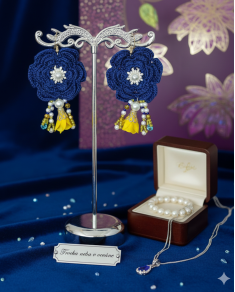 Háčkované  dizajnové náušnice "Trocha neba v oceáne"